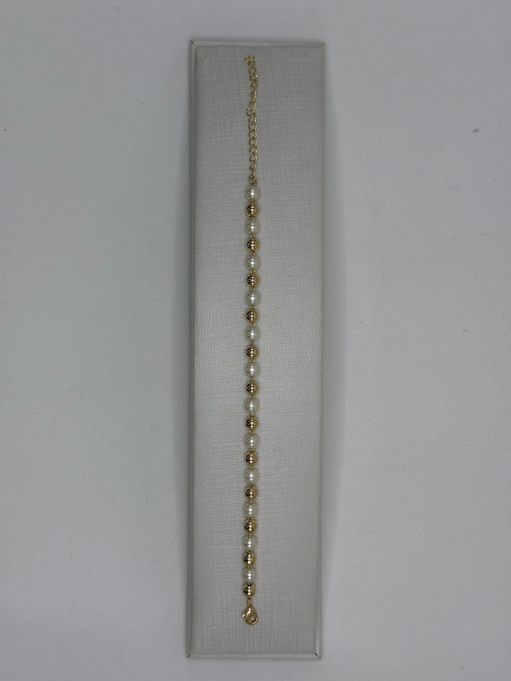 Pulseira semijoia bolas intercaladas com pérolas - #2