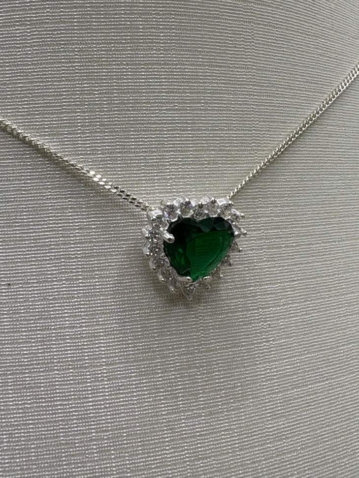 Pingente prata zircônia coração verde - #2