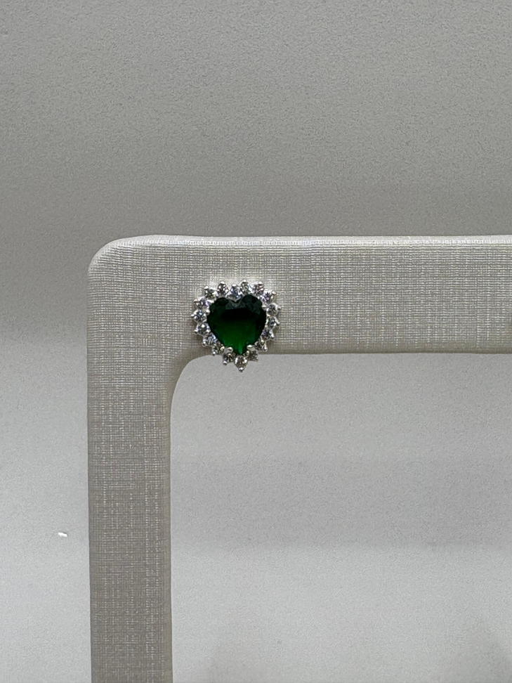 Brinco prata zircônia coração verde - #1