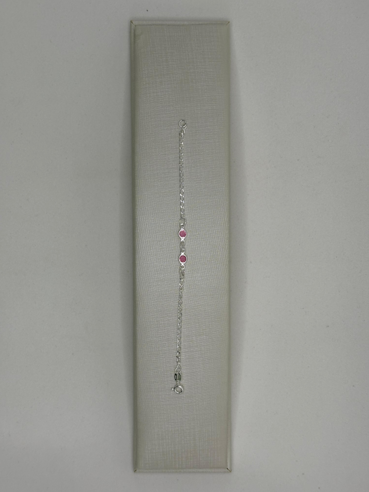 Pulseira infantil prata zircônia rosa - #2