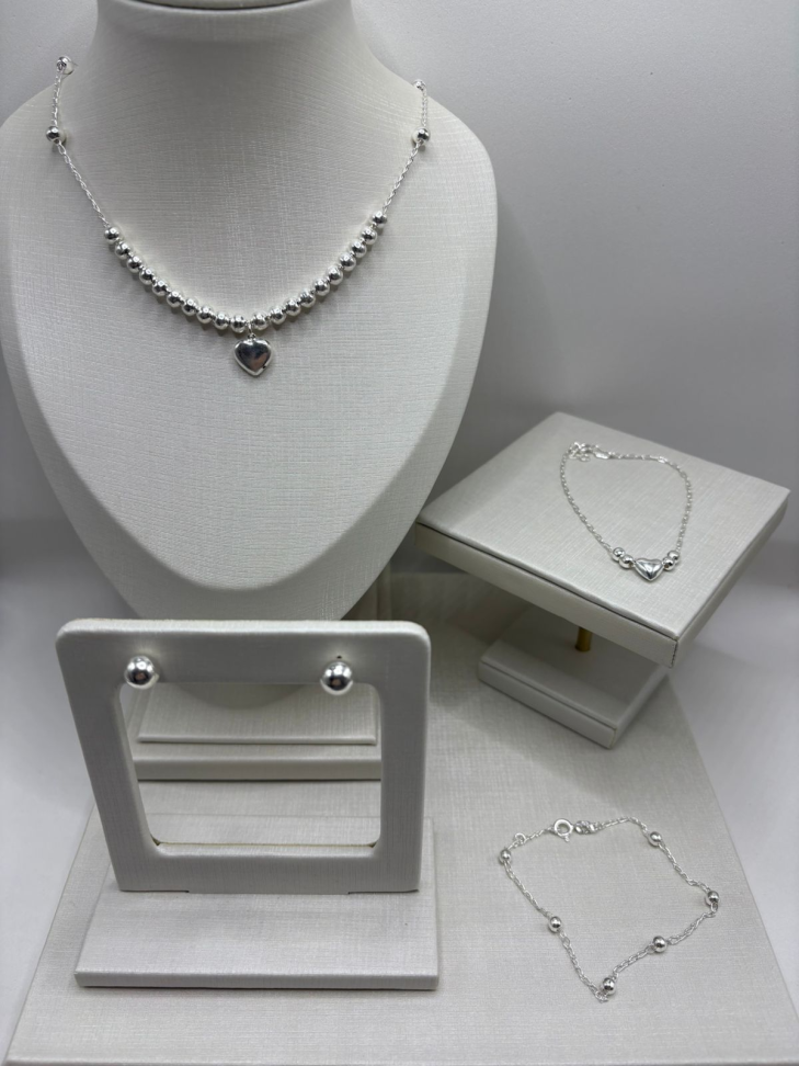 Pulseira prata cartier bolas e coração - #2