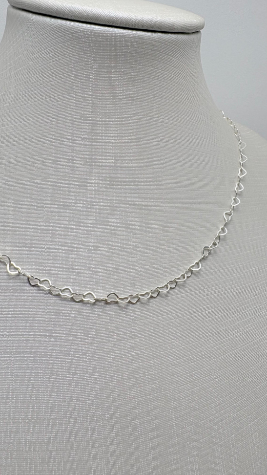 Corrente prata corações vazado 40cm - #2