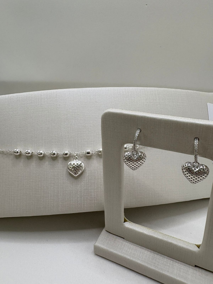 Pulseira prata bolas com pingente de coração - #3