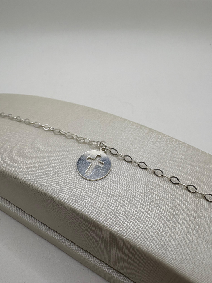 Pulseira prata com medalha de cruz - #2
