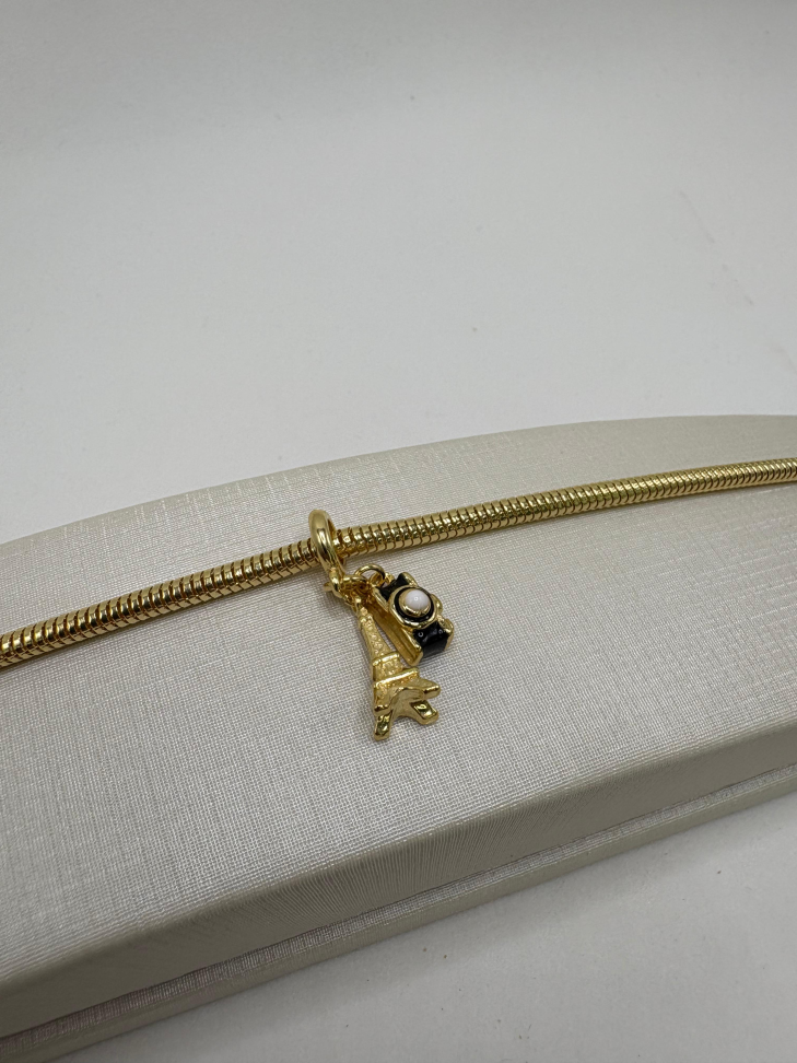 Berloque semijoia câmera e torre eiffel - #2