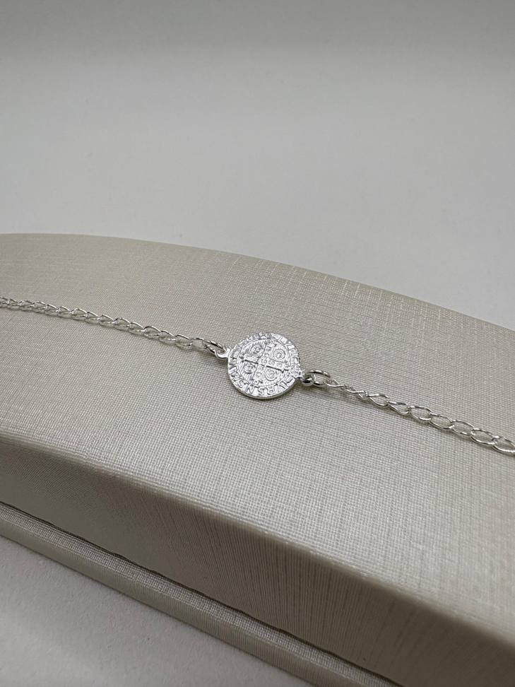 Pulseira prata elos medalha de São Bento. - #2