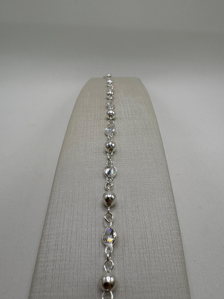 Pulseira prata bola e zircônia - #2