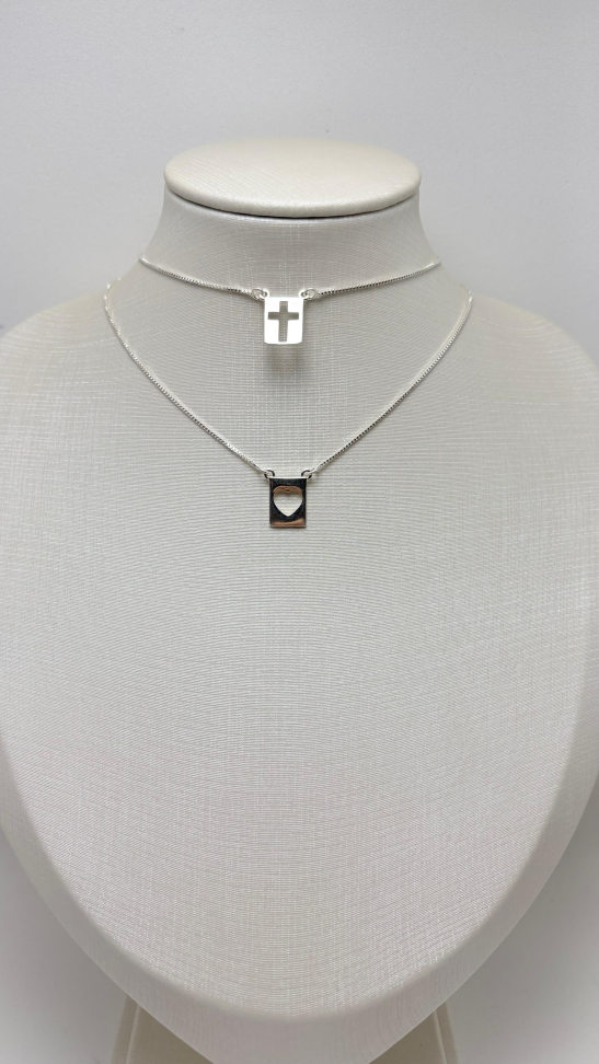 Escapulário prata medalha cruz e coração vazado - #2