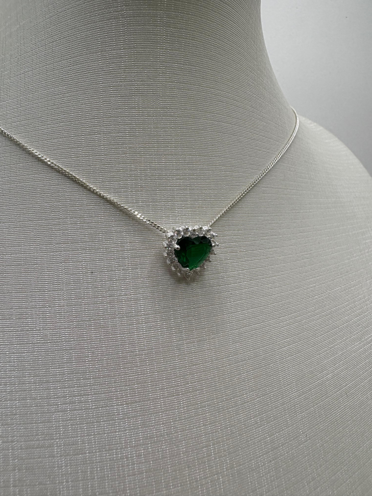 Pingente prata zircônia coração verde - #3