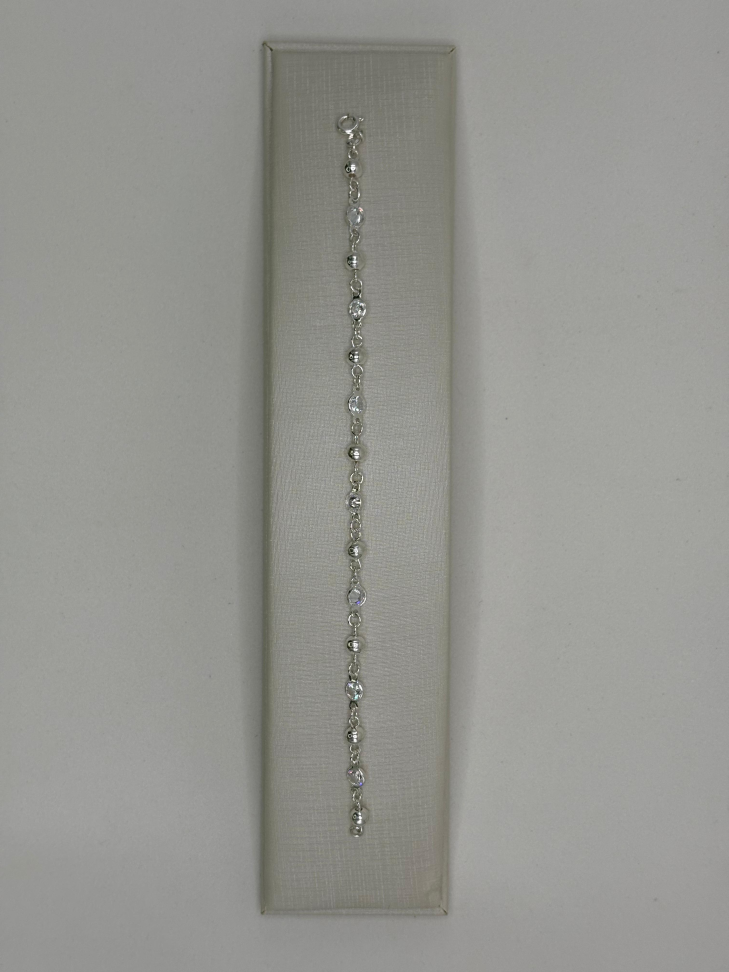 Pulseira prata bola e zircônia - #3