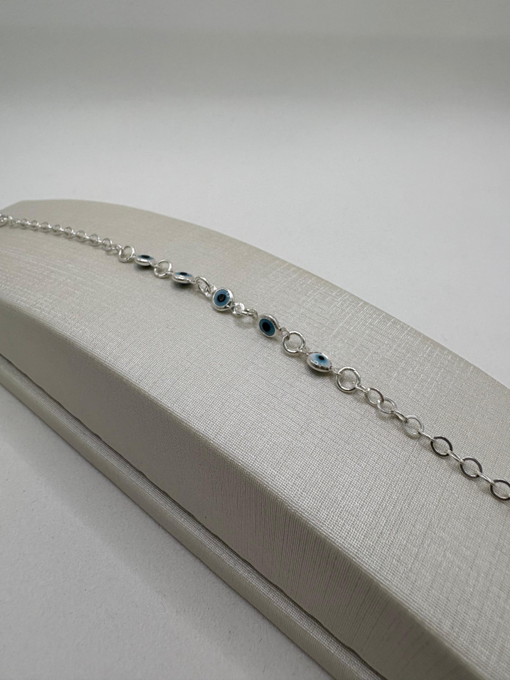 Pulseira prata elos redondo olho grego - #2