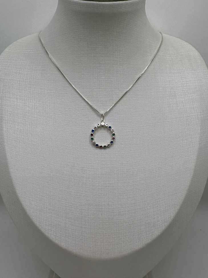 Pingente prata circulo zircônia coloridas - #2