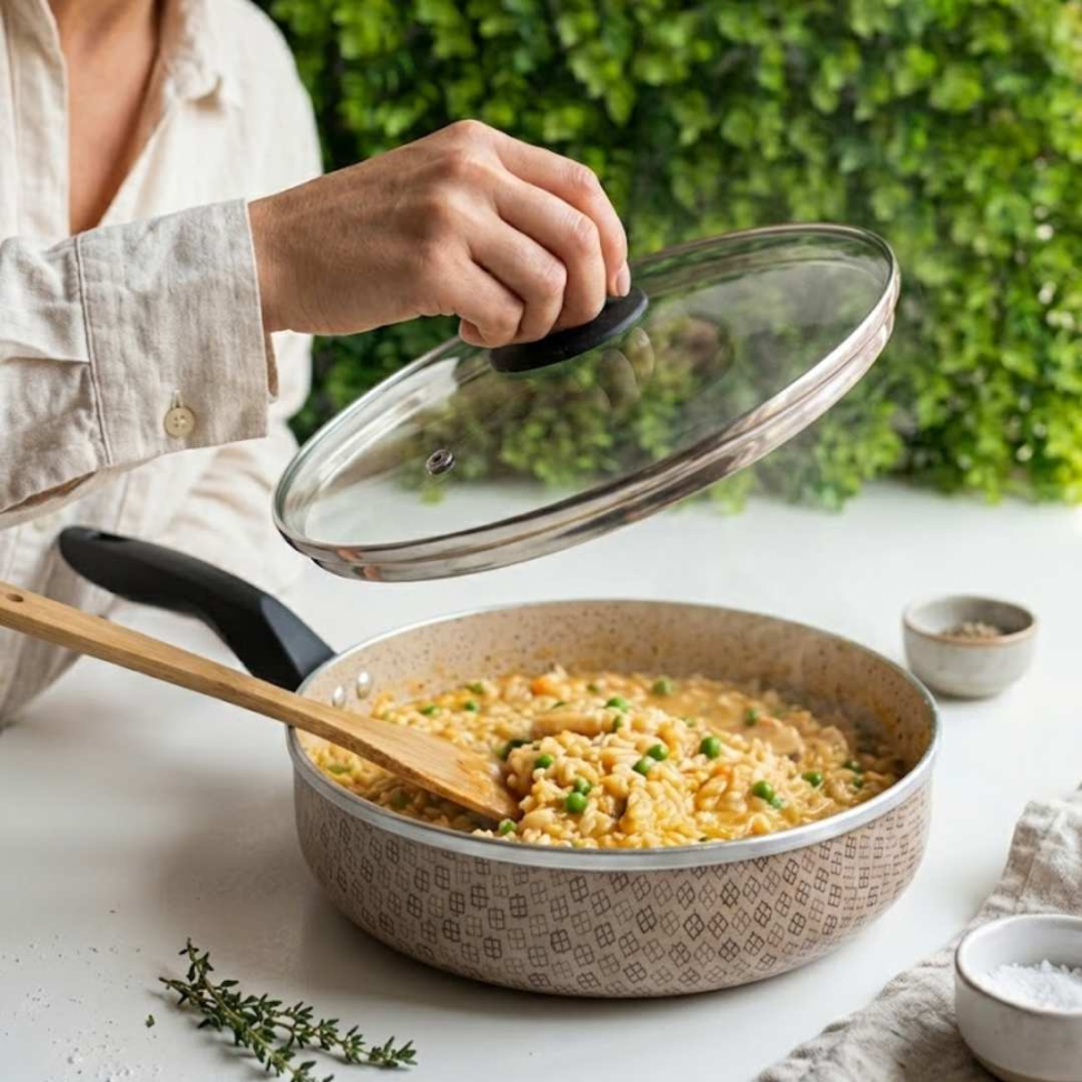 Frigideira Média Antiaderente Premium com Tampa de Vidro Cozinha Prática Não Gruda e Fácil de Limpar. - #8