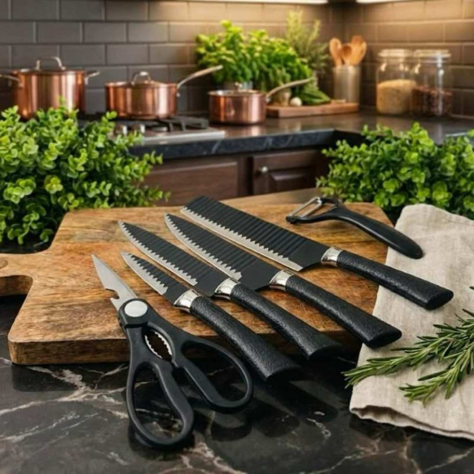 Jogo de Facas 6 Peças Ultra Afiadas + Tesoura e Descascador Corte Perfeito e Design Moderno para Sua Cozinha - #10