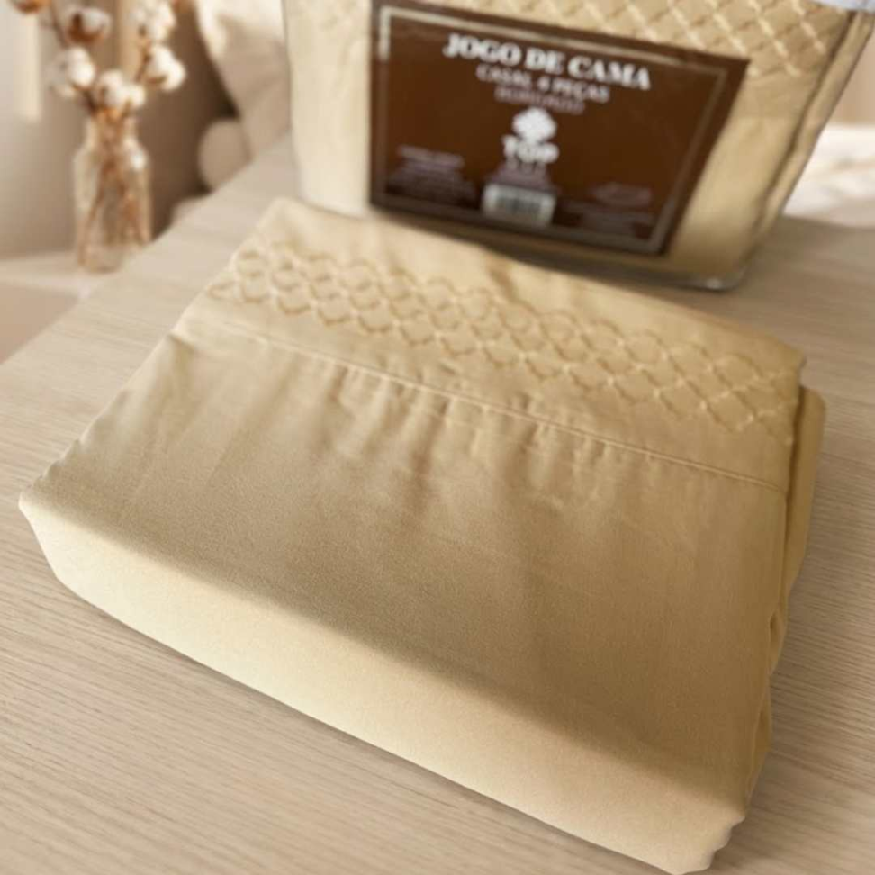 Jogo de Lençol Premium Bordado Casal - Queen e King Toque Macio Elegante e Confortável – 3 e 4 Peças - #9