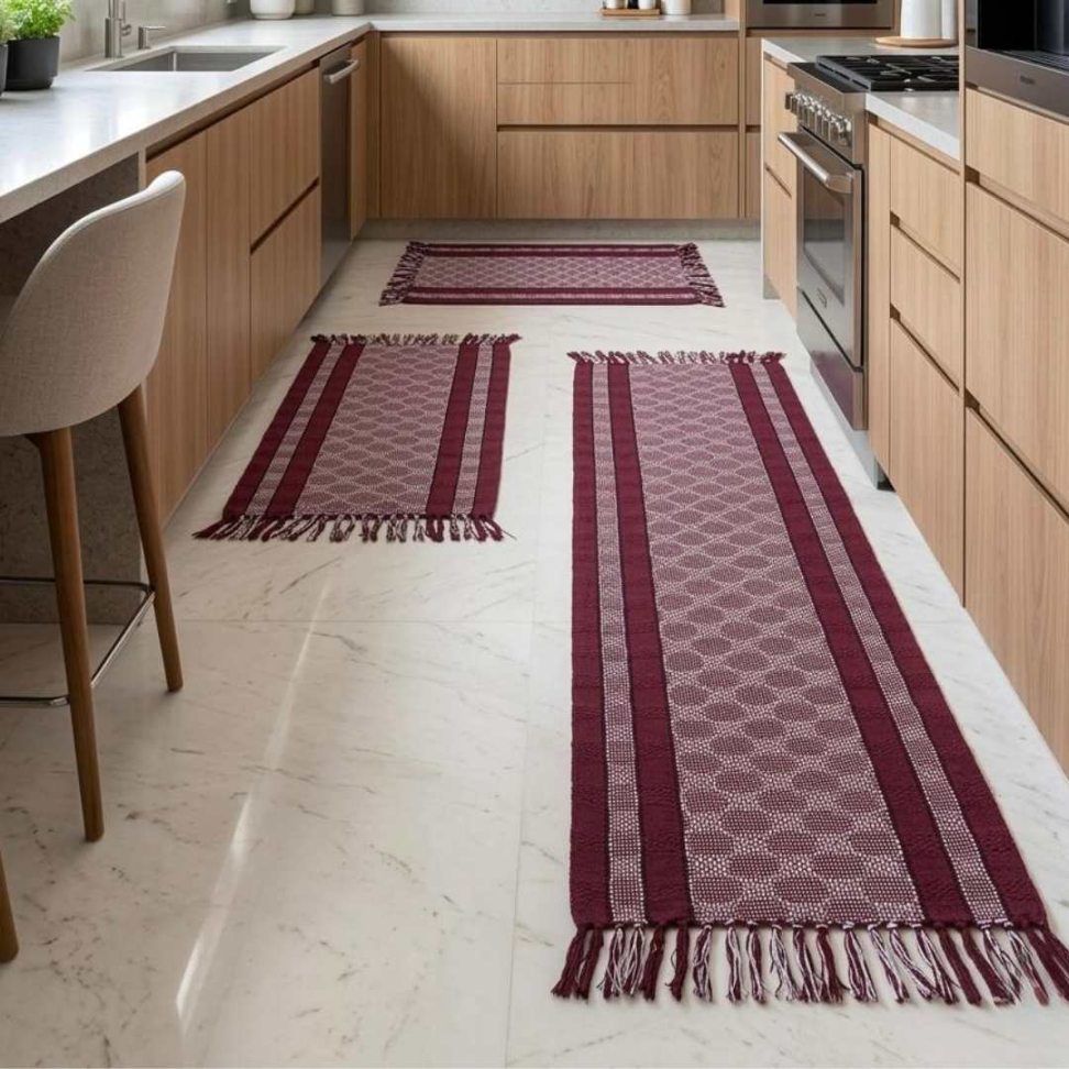 Jogo de Tapete Cozinha 3 Peças 100% Algodão Kit Completo com Passadeira + 2 Tapetes Super Resistente e Elegante. - #17