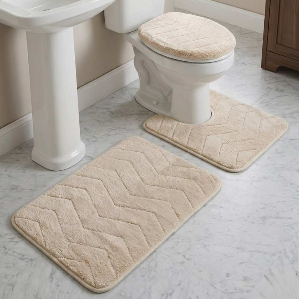 Jogo de Banheiro 3 Peças Antiderrapante Premium Tapete + Tampa Vaso + Pé do Vaso Macio e Confortável - #4