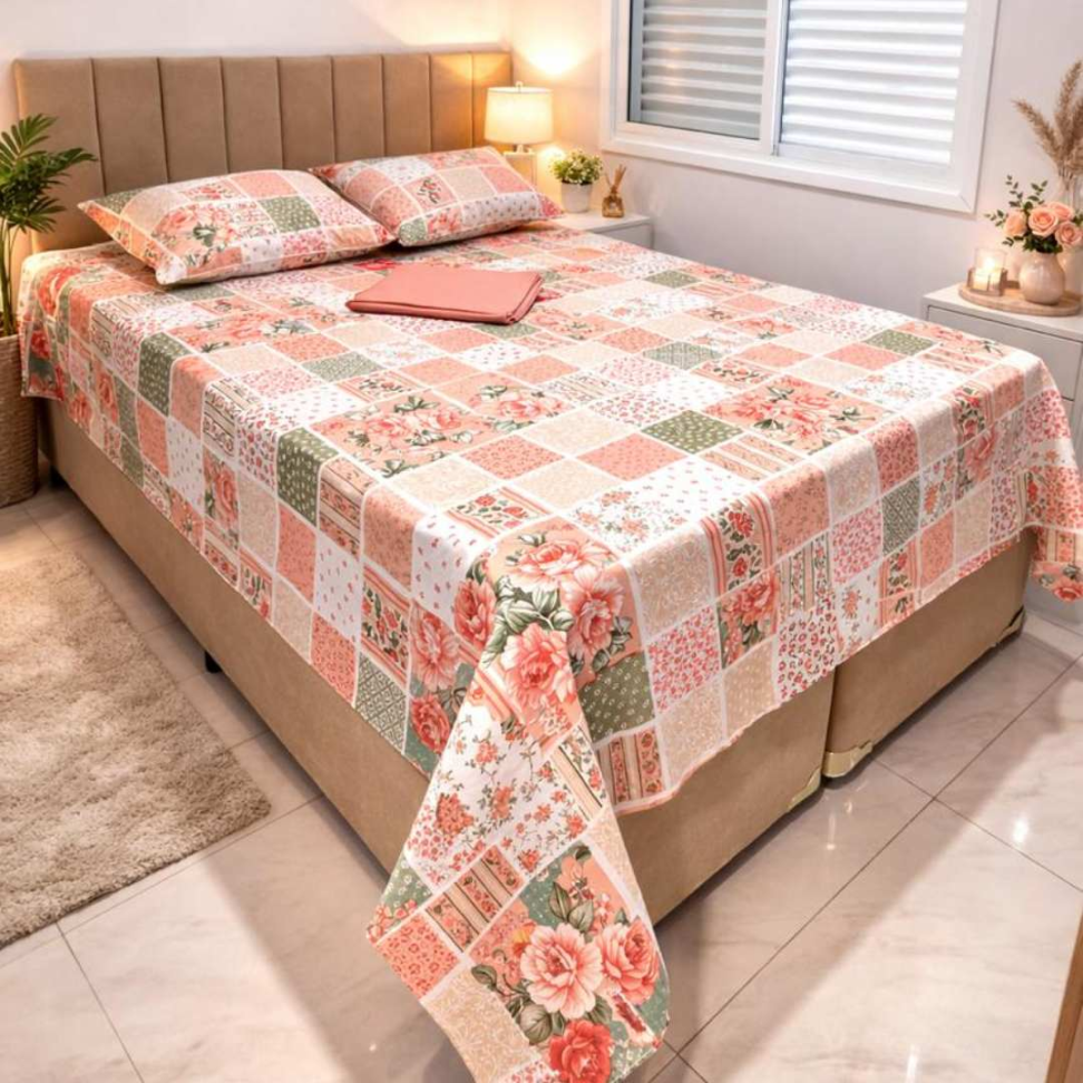 Jogo de Lençol Queen 4 Peças Floral Premium com Elástico Toque Macio 60% Algodão Conforto e Elegância para Seu Quarto. - #6