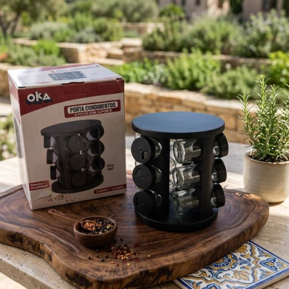 Porta Temperos Giratório 9 Potes + Suporte Moderno Organização Praticidade e Elegância para sua Cozinha. - #7