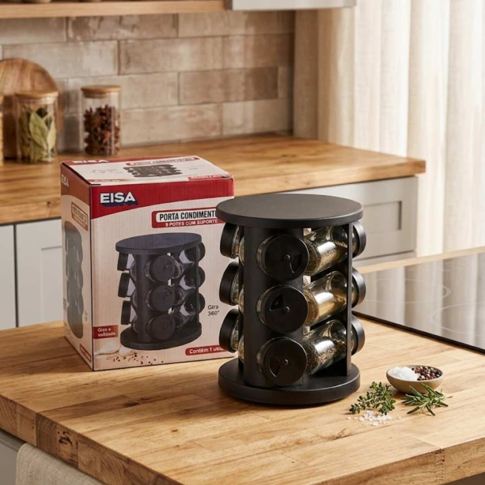 Porta Temperos Giratório 9 Potes + Suporte Moderno Organização Praticidade e Elegância para sua Cozinha. - #5