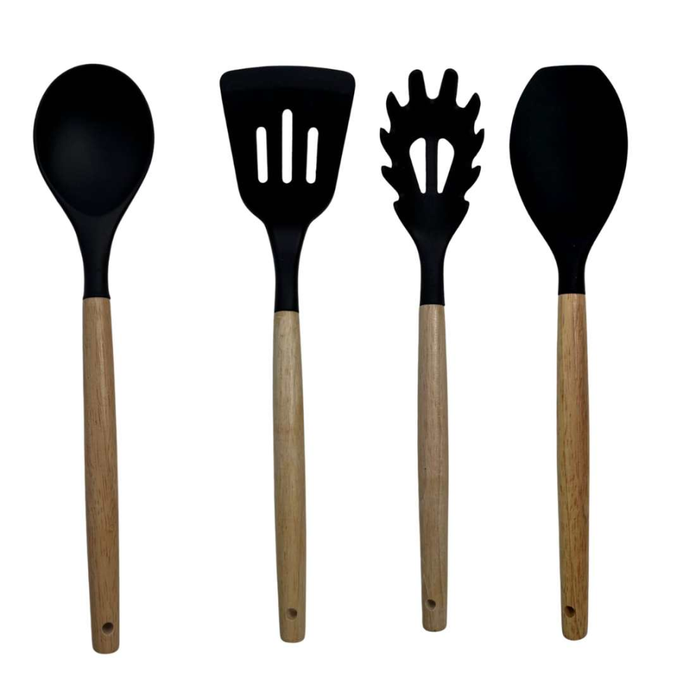 KIT COZINHA COMPLETO 12 PEÇAS Silicone Premium + Madeira Não Risca Panelas + Suporte Organizador - #8