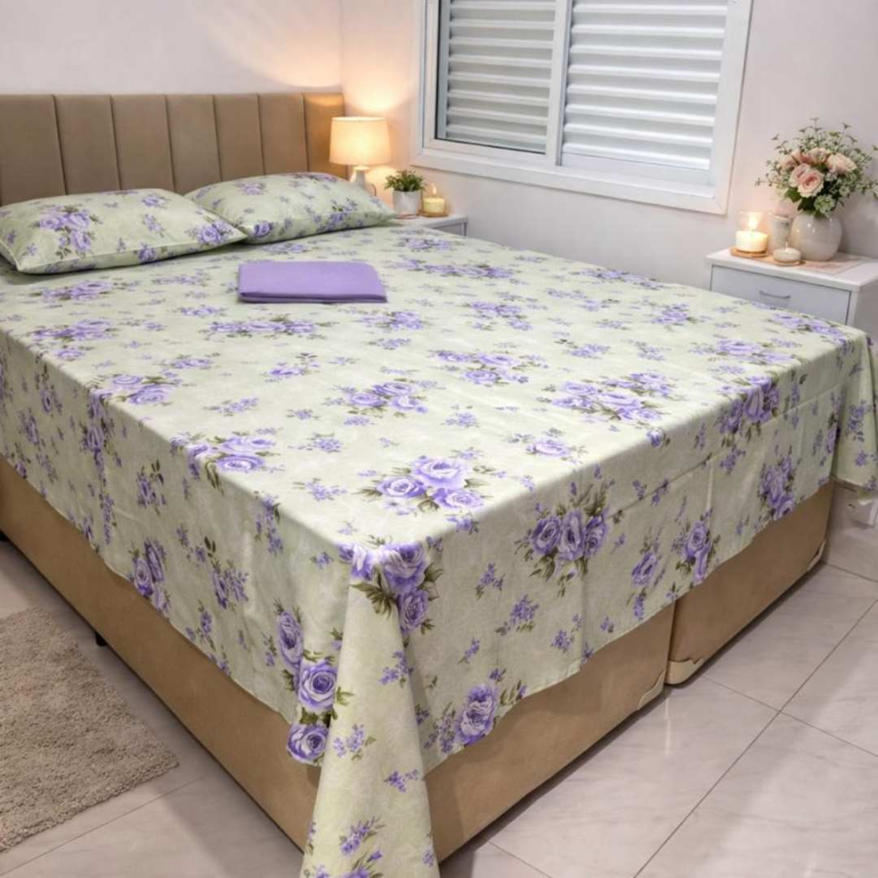 Jogo de Lençol Queen 4 Peças Floral Premium com Elástico Toque Macio 60% Algodão Conforto e Elegância para Seu Quarto. - #14