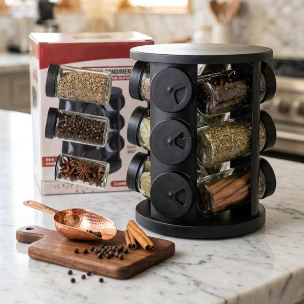 Porta Temperos Giratório 9 Potes + Suporte Moderno Organização Praticidade e Elegância para sua Cozinha. - #3