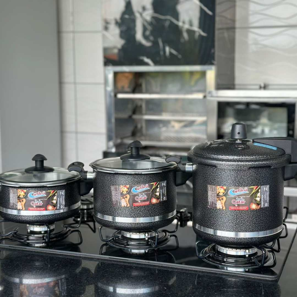 Kit Panelas 3 Peças + Tampa de Pressão Multifuncional Alumínio Resistente 5,5L + 4,5L + 3L Cozinha Completa Prática e Segura - #10