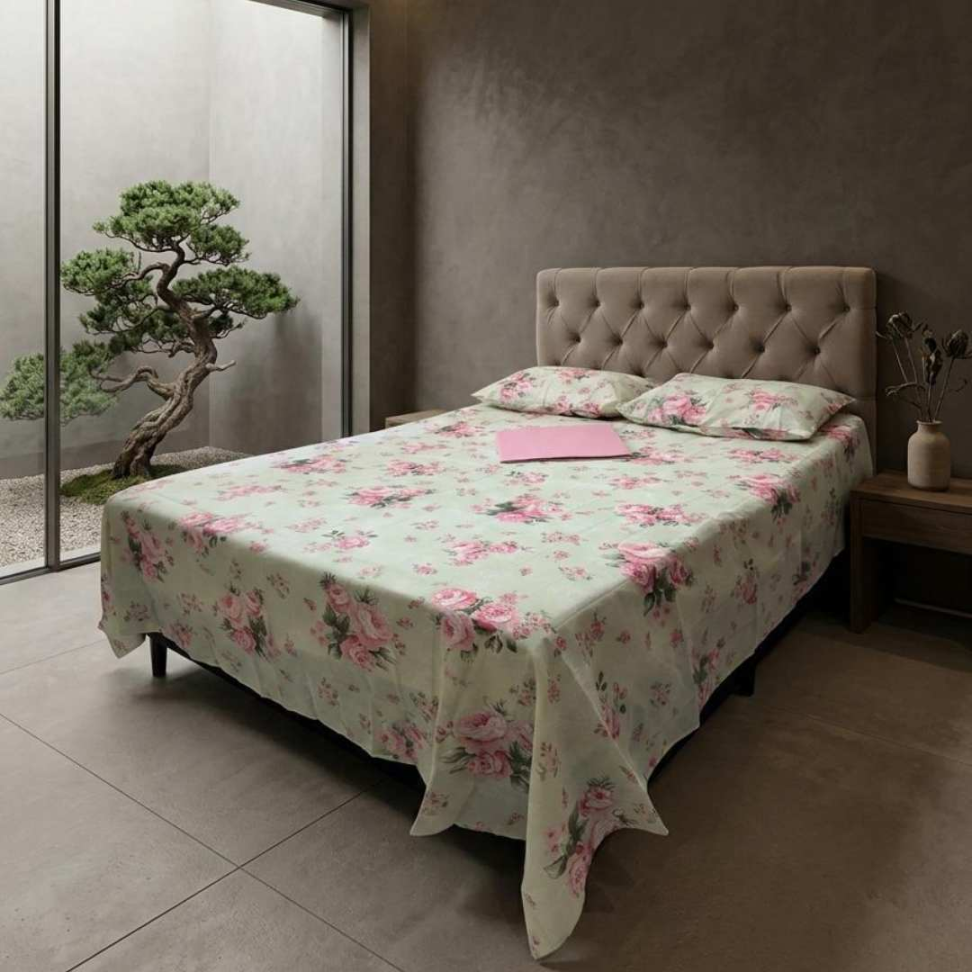 Jogo de Lençol Casal 4 Peças Floral Premium 60% Algodão Toque Macio Conforto Luxuoso e Estampa Elegante para Transformar Seu Quarto. - #9