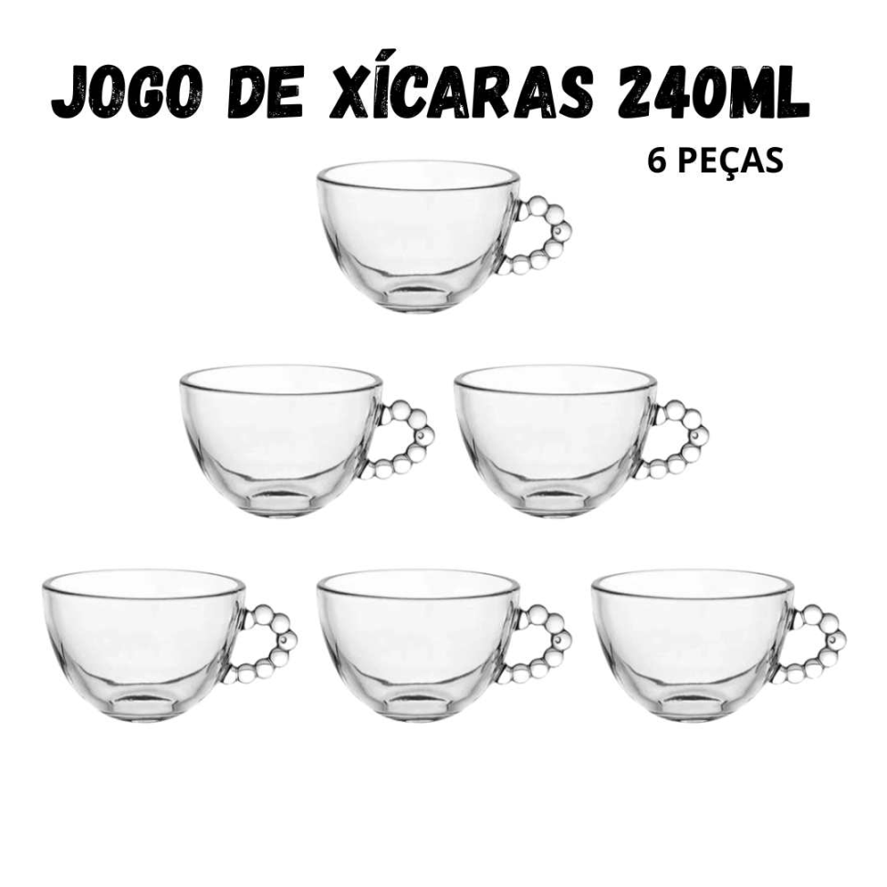 Jogo de Xícaras de Vidro 240ml com Alça Luxo de Bolinhas Kit 6 Peças Elegante para Café e Chá - #9