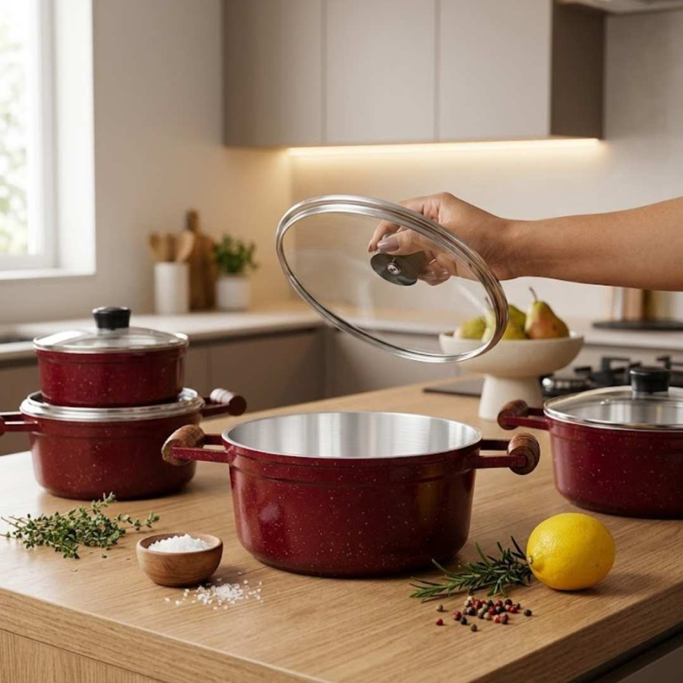 Jogo de Panelas 5 Peças Alumínio Fundido Grosso Super Resistente Cozimento Rápido e Uniforme + Tampas de Vidro Qualidade Premium - #3