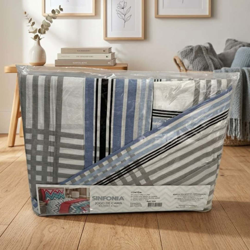 Jogo de Lençol Solteiro 3 Peças Premium Toque Macio 60% Algodão + Elástico 18cm que Não Escapa Conforto e Elegância para Seu Quarto - #9