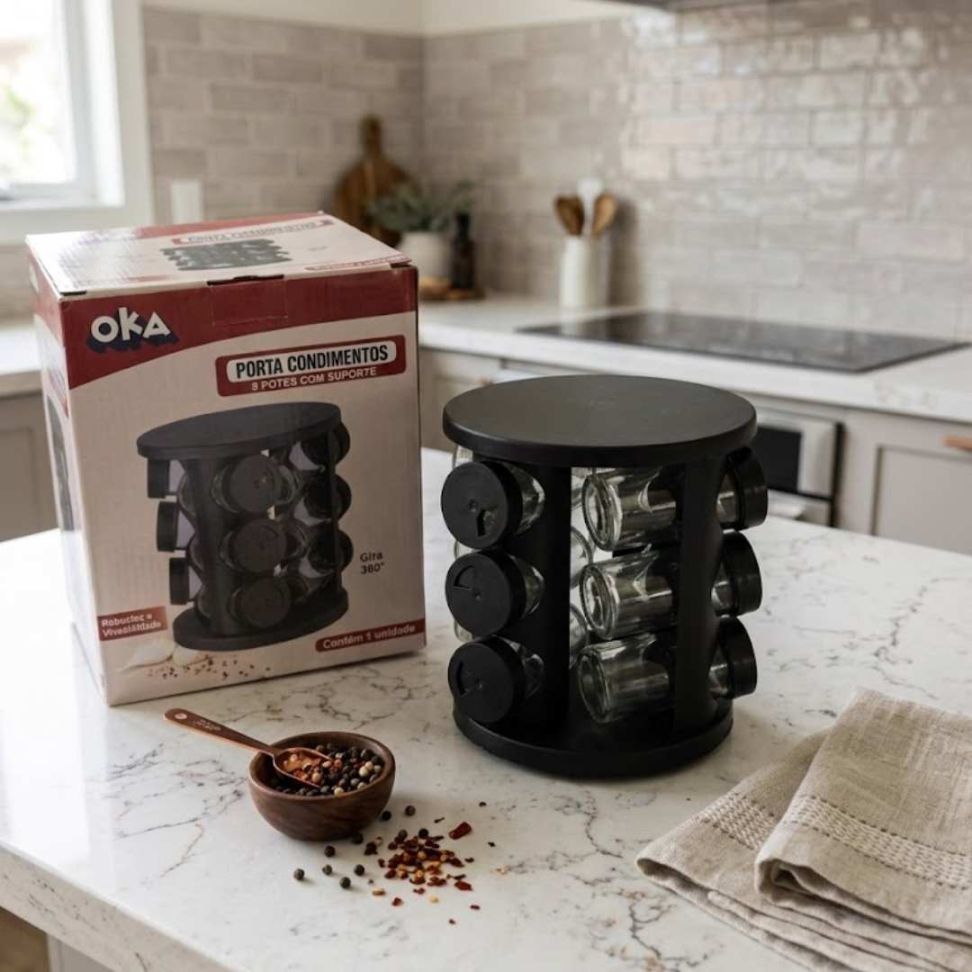 Porta Temperos Giratório 9 Potes + Suporte Moderno Organização Praticidade e Elegância para sua Cozinha. - #6