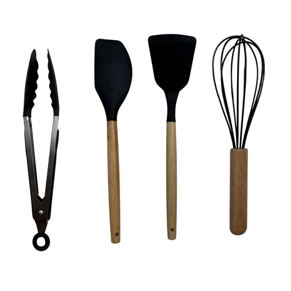 KIT COZINHA COMPLETO 12 PEÇAS Silicone Premium + Madeira Não Risca Panelas + Suporte Organizador - #9