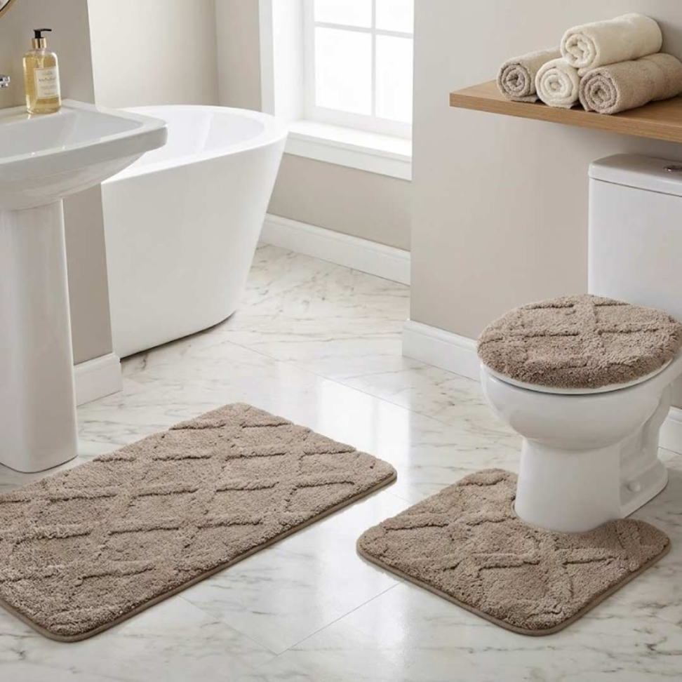 Jogo de Banheiro 3 Peças Antiderrapante Premium Tapete + Tampa Vaso + Pé do Vaso Macio e Confortável - #2