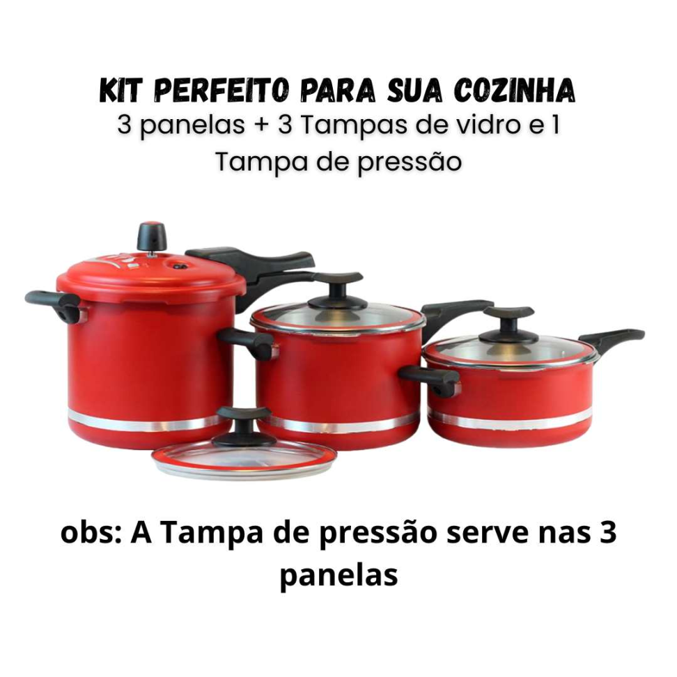 Kit Panelas 3 Peças + Tampa de Pressão Multifuncional Alumínio Resistente 5,5L + 4,5L + 3L Cozinha Completa Prática e Segura - #4