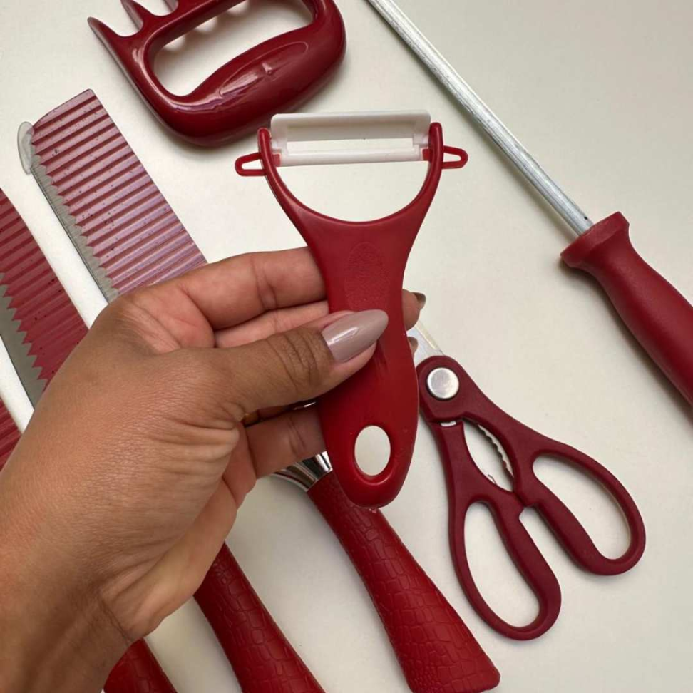 Jogo de Facas 8 Peças Profissional + Tesoura + Descascador + Chaira + Garra | Kit Completo Cozinha Premium Aço Inox Ultra Afiado - #13