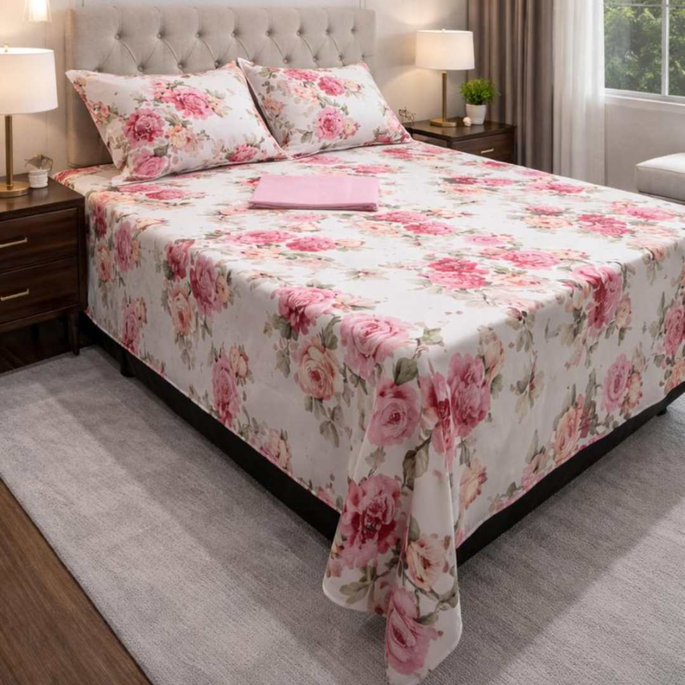 Jogo de Lençol Casal 4 Peças Floral Premium 60% Algodão Toque Macio Conforto Luxuoso e Estampa Elegante para Transformar Seu Quarto. - #16