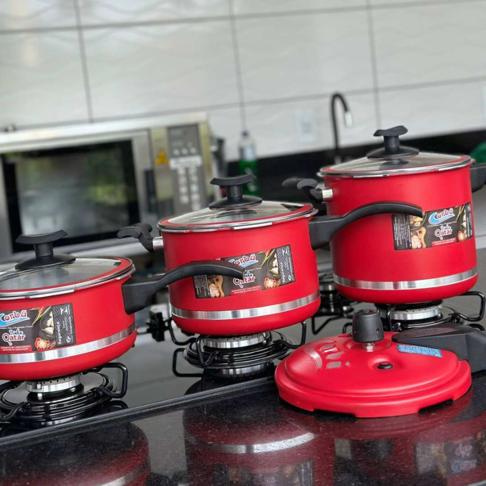 Kit Panelas 3 Peças + Tampa de Pressão Multifuncional Alumínio Resistente 5,5L + 4,5L + 3L Cozinha Completa Prática e Segura - #9