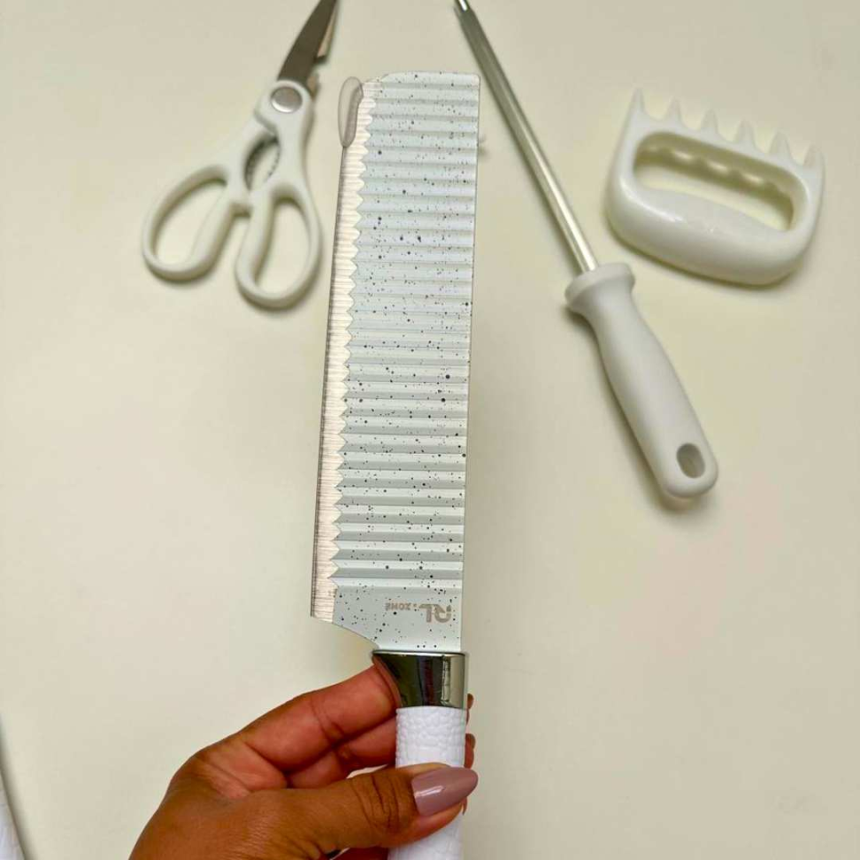 Jogo de Facas 8 Peças Profissional + Tesoura + Descascador + Chaira + Garra | Kit Completo Cozinha Premium Aço Inox Ultra Afiado - #5