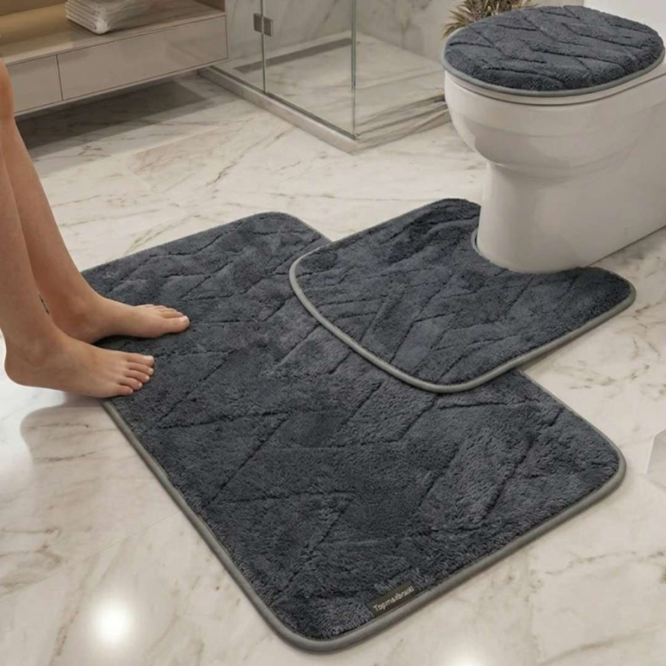 Jogo de Banheiro 3 Peças Antiderrapante Premium Tapete + Tampa Vaso + Pé do Vaso Macio e Confortável - #8