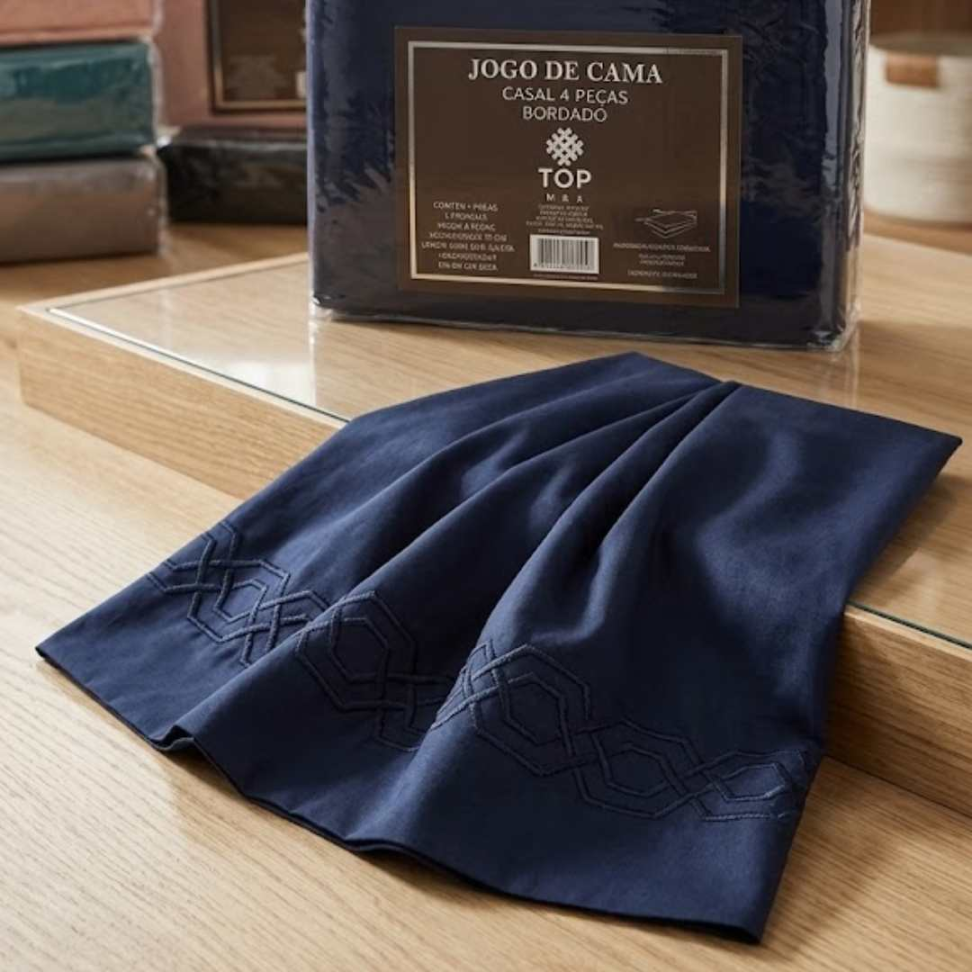 Jogo de Lençol Premium Bordado Casal - Queen e King Toque Macio Elegante e Confortável – 3 e 4 Peças - #15