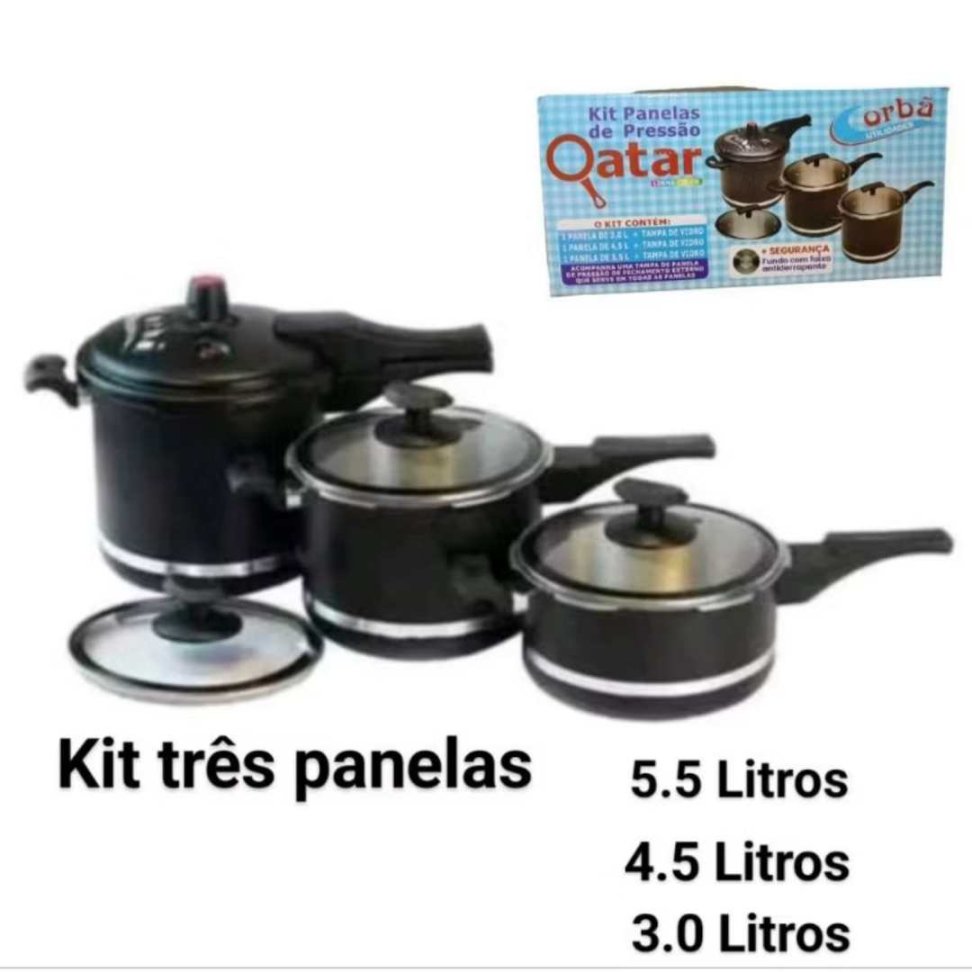 Kit Panelas 3 Peças + Tampa de Pressão Multifuncional Alumínio Resistente 5,5L + 4,5L + 3L Cozinha Completa Prática e Segura - #2