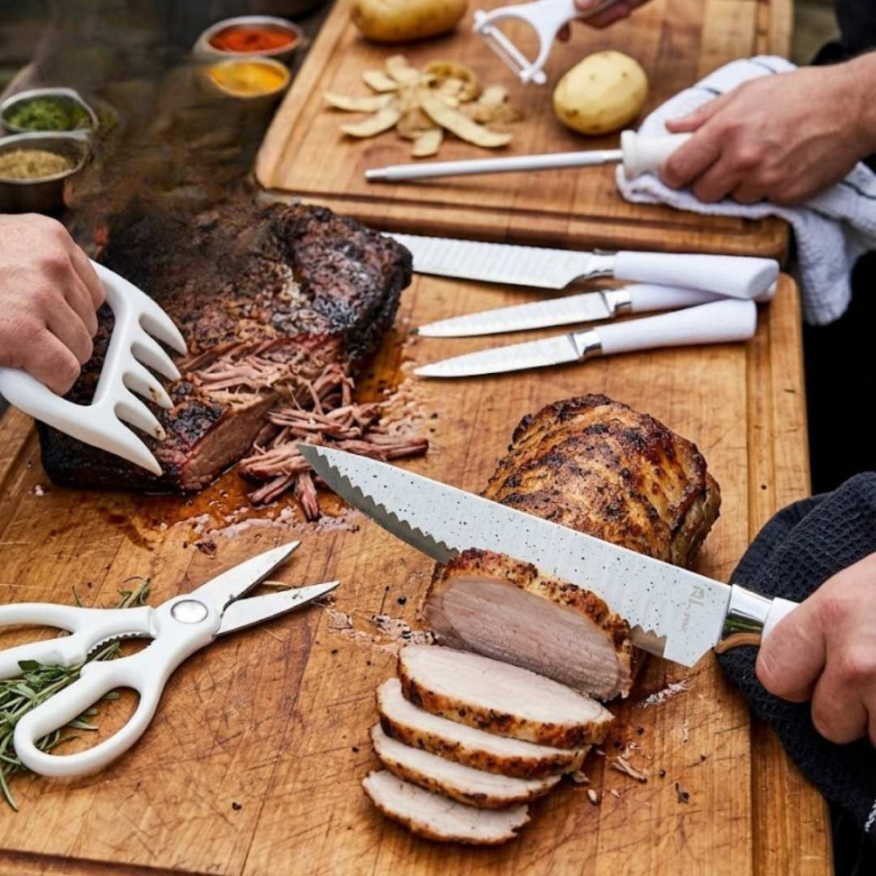 Jogo de Facas 8 Peças Profissional + Tesoura + Descascador + Chaira + Garra | Kit Completo Cozinha Premium Aço Inox Ultra Afiado - #3