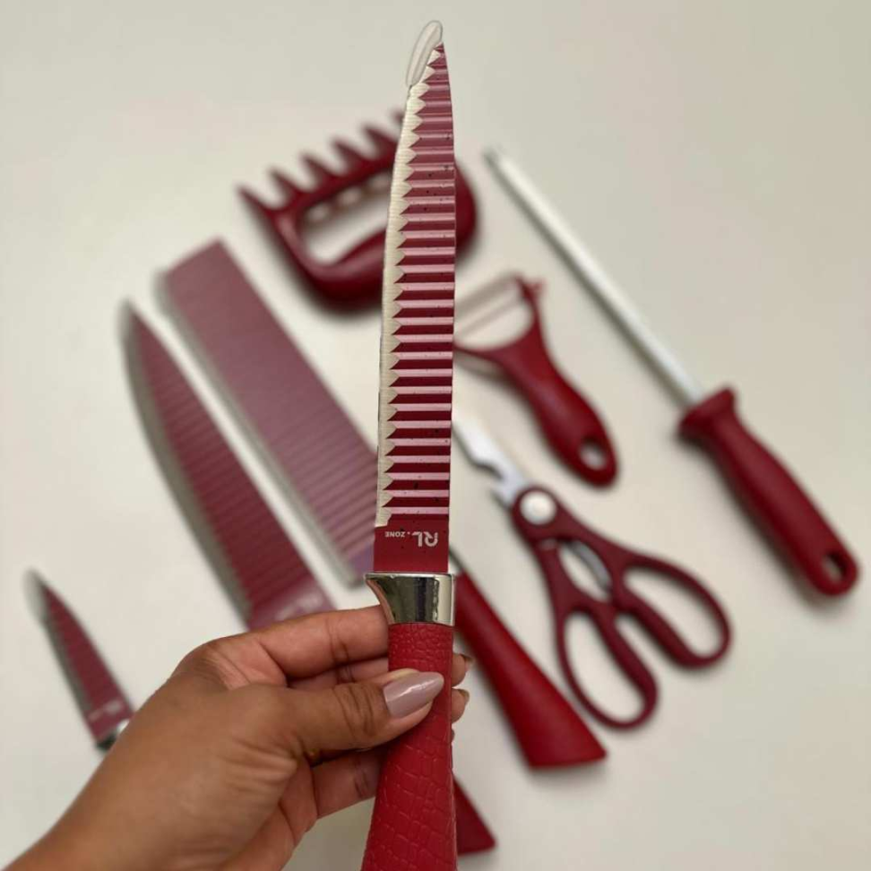 Jogo de Facas 8 Peças Profissional + Tesoura + Descascador + Chaira + Garra | Kit Completo Cozinha Premium Aço Inox Ultra Afiado - #12