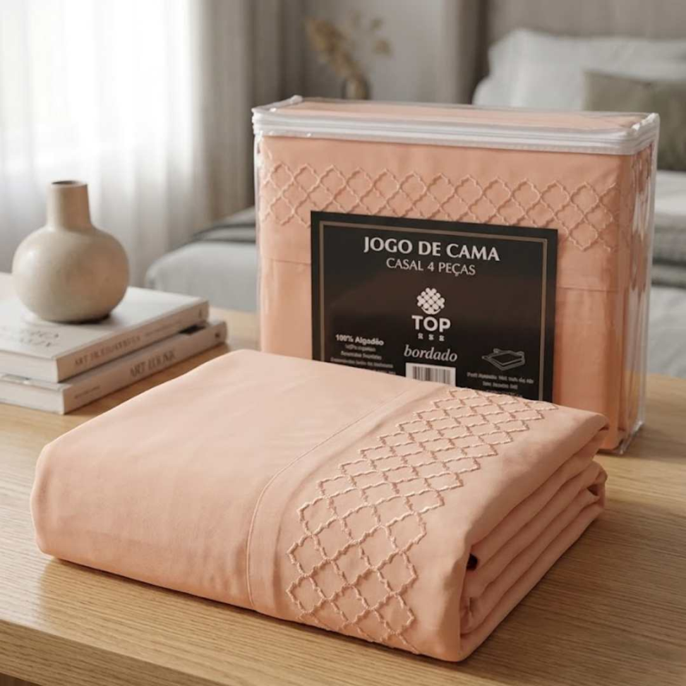 Jogo de Lençol Solteiro 3 Peças Premium Bordado Lençol com Elástico + Lençol de Cima + Fronha Toque Macio e Confortável - #6