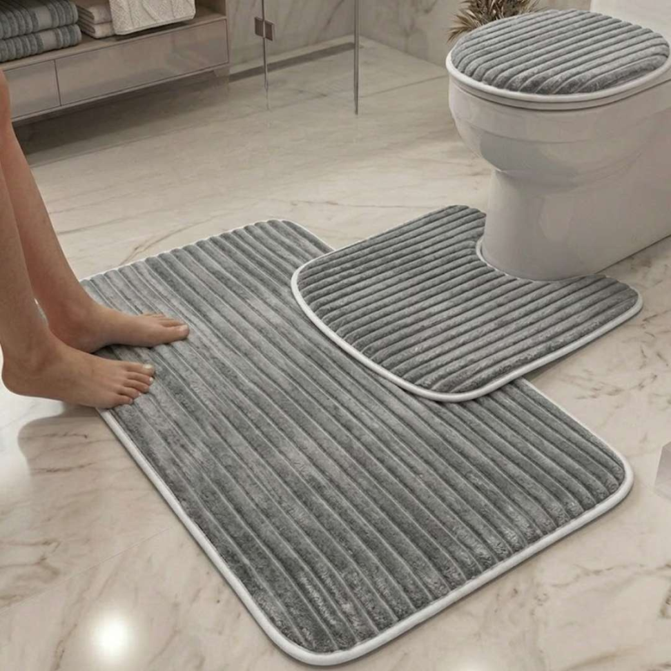Jogo de Banheiro 3 Peças Antiderrapante Premium Tapete + Tampa Vaso + Pé do Vaso Macio e Confortável - #11