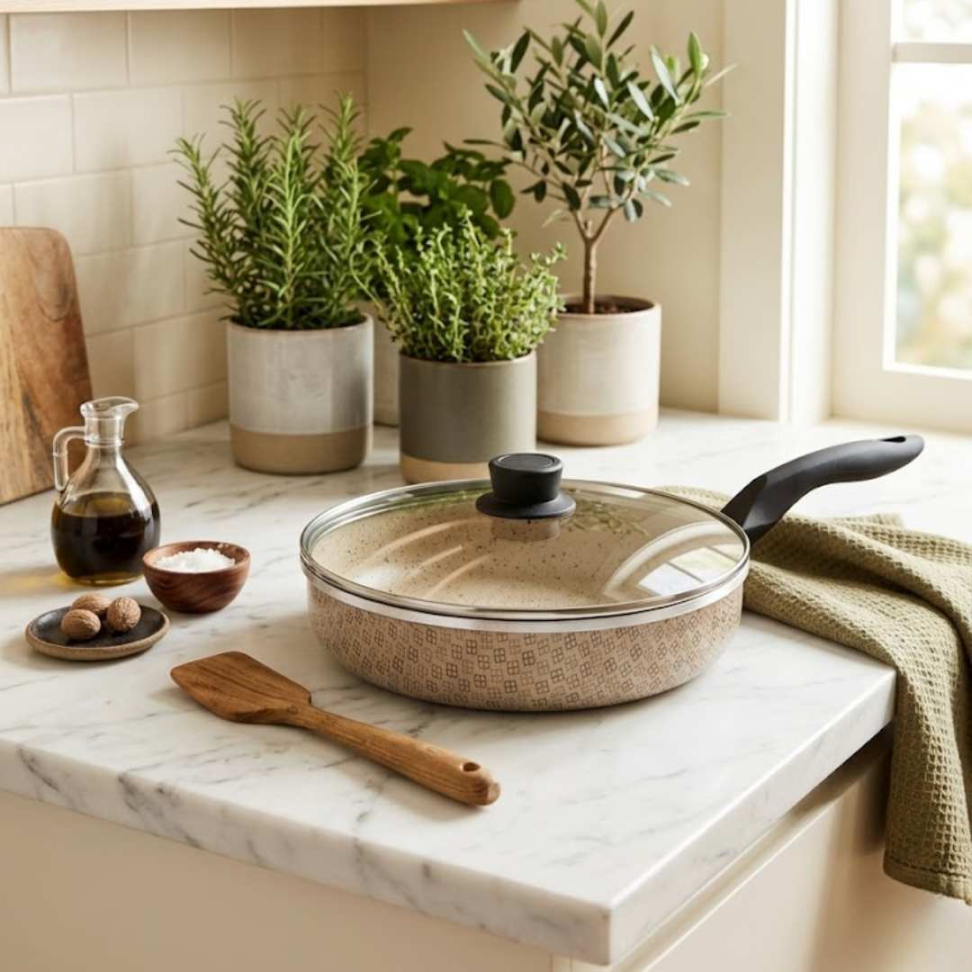 Frigideira Média Antiaderente Premium com Tampa de Vidro Cozinha Prática Não Gruda e Fácil de Limpar. - #7