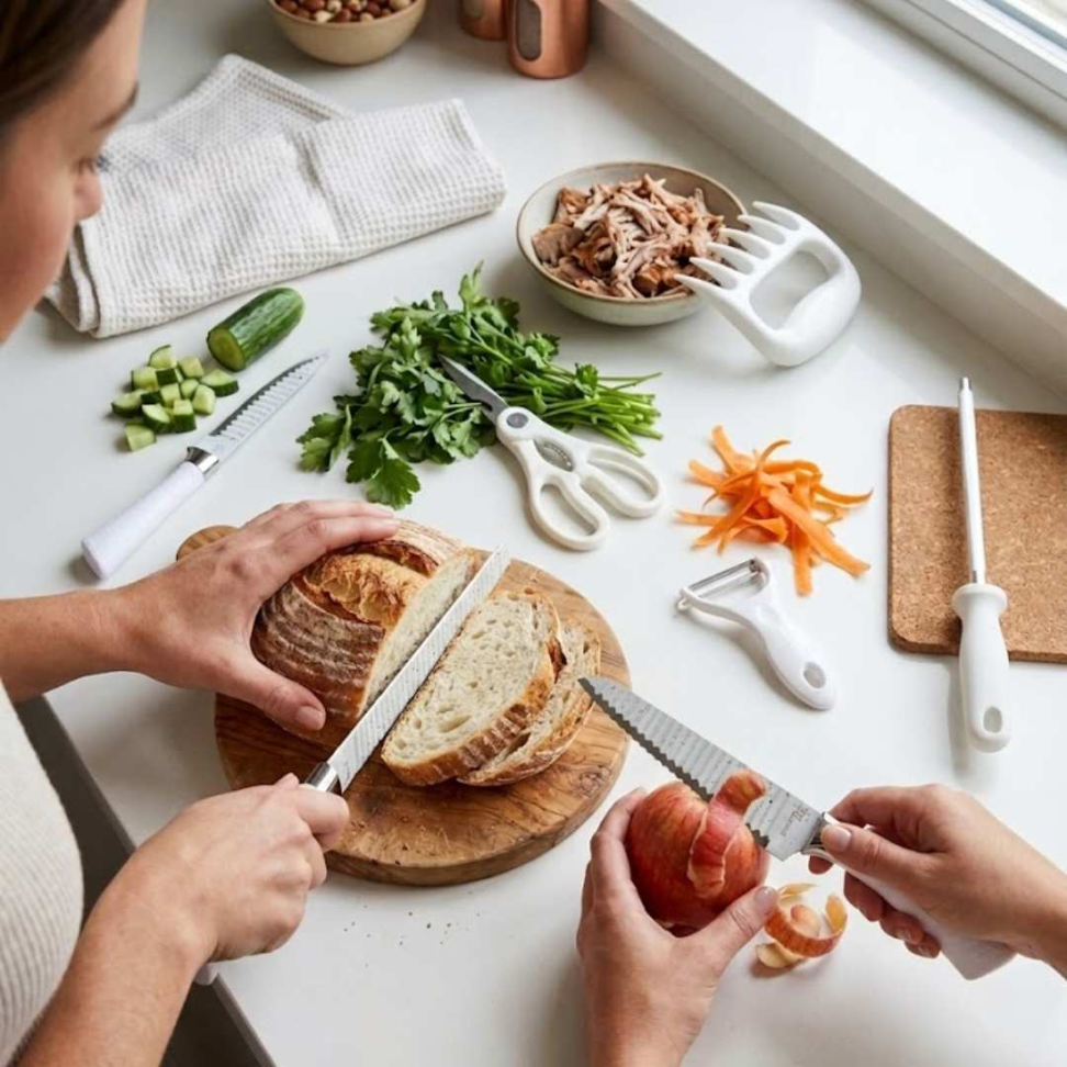 Jogo de Facas 8 Peças Profissional + Tesoura + Descascador + Chaira + Garra | Kit Completo Cozinha Premium Aço Inox Ultra Afiado - #2