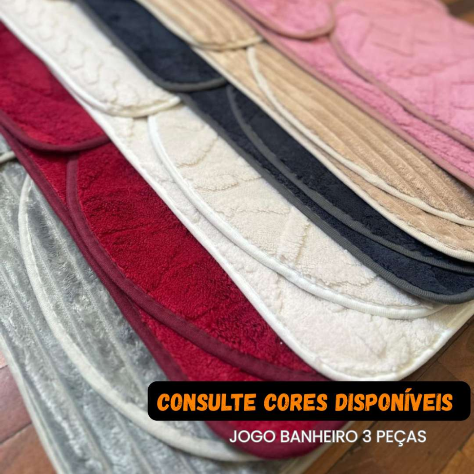 Jogo de Banheiro 3 Peças Antiderrapante Premium Tapete + Tampa Vaso + Pé do Vaso Macio e Confortável - #6